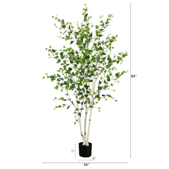 7ft. Potted Green Artificial Birch Tree with Real Touch Leaves {3}