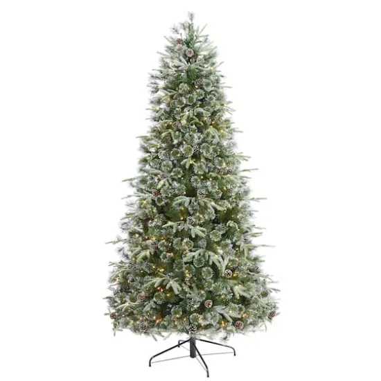 7.5ft. Pre-Lit Snowed Tipped Clermont Mixed Pine & Pinecones Artificial Christmas Tree with Clear LED Lights {1}