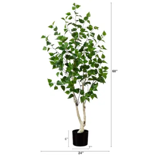 5ft. Potted Green Artificial Birch Tree with Real Touch Leaves {6}