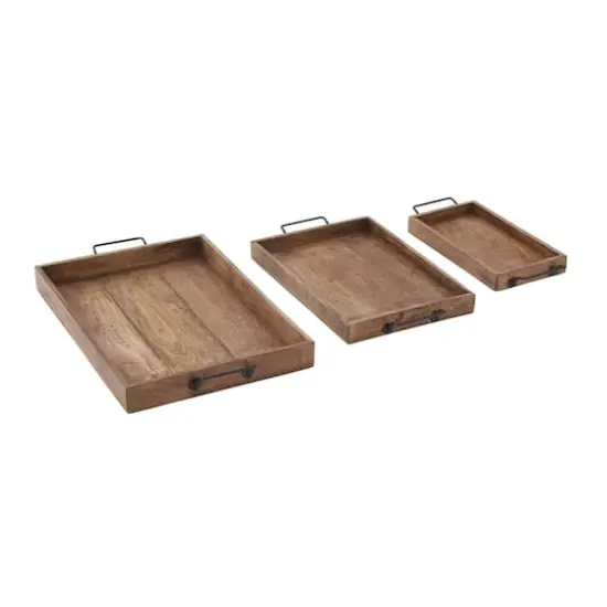Rustic Brown Mango Wood Tray Set {1}
