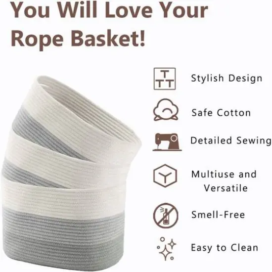 NEX&trade; Gray & White Cotton Rope Storage Baskets, 3ct. {4}