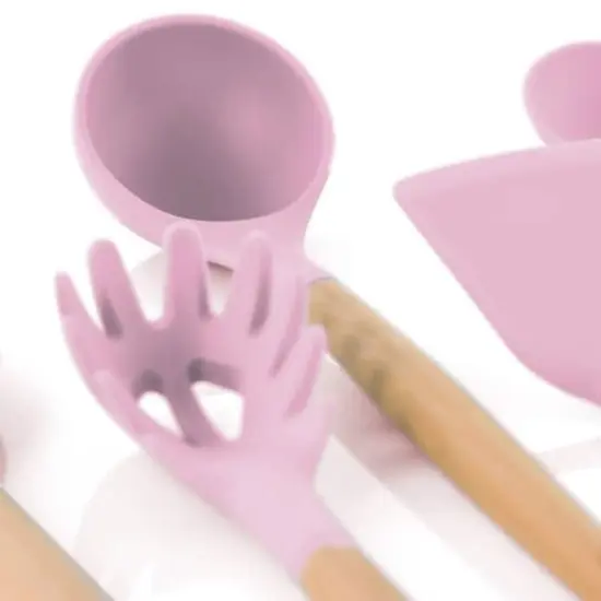 MegaChef Pink Silicone & Wood Cooking Utensils Set, 9ct. {4}