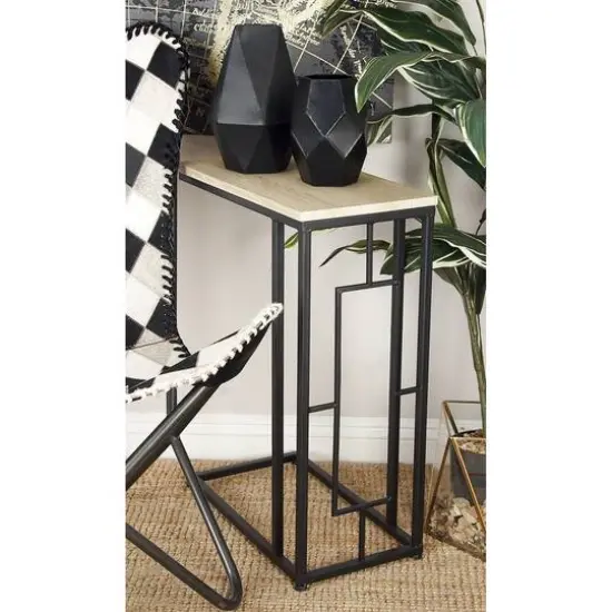 Black Iron & Wood Contemporary Accent Table {13}