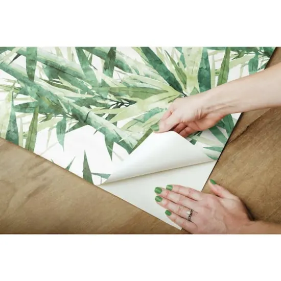 RoomMates Lucky Bamboo Peel & Stick Wallpaper Green/White {10}