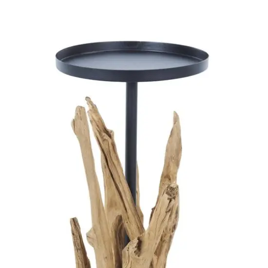 31" Brown Teak Wood Handmade Tall Tree Branch Floor Candle Holder with Black Metal Accents {6}