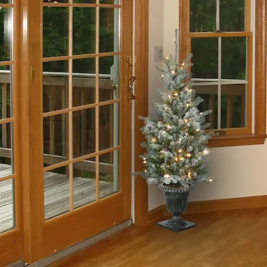 4ft. Pre-Lit Snowy Morgan Spruce Entrance Artificial Christmas Tree, Clear Lights {3}