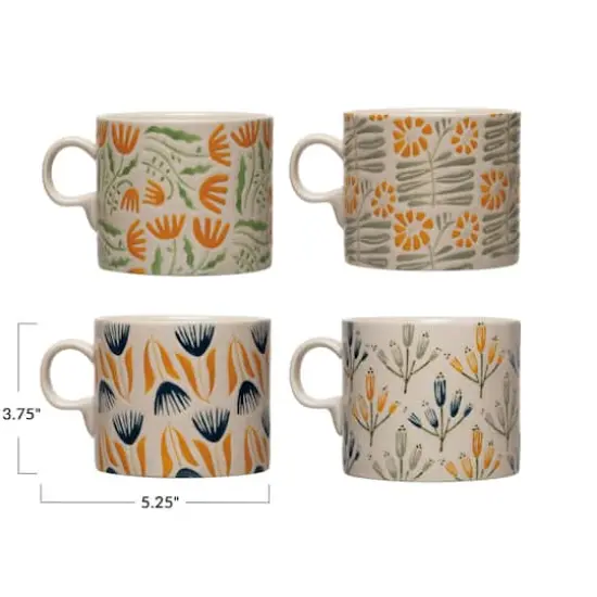 Hello Honey&reg; 18oz. Multicolor Hand-Painted Stoneware Mug Set with Wax Relief Flower Design {3}
