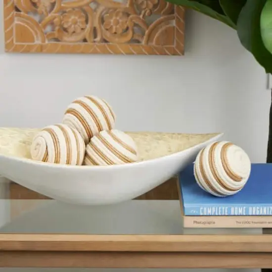 White Striped Handmade Jute Orbs & Vase Filler Set {3}