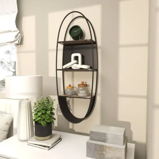 40" Black Contemporary Metal Wall Shelf {6}