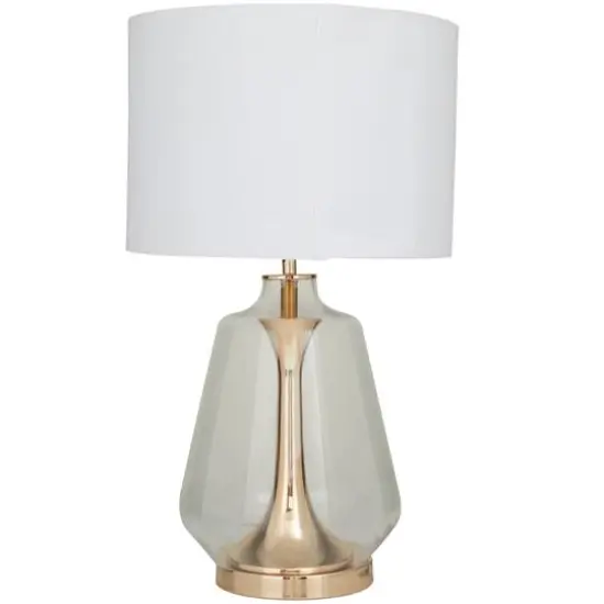 CosmoLiving by Cosmopolitan Gold Glass Transparent Base Table Lamp with Drum Shade 15" x 15" x 24" {3}