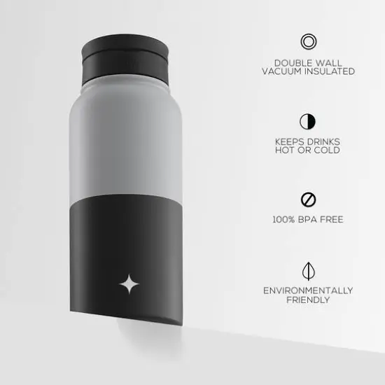 JoyJolt&reg; 32oz. Vacuum Insulated Water Bottle With Flip Lid & Sport Straw Lid Gray/Black {5}