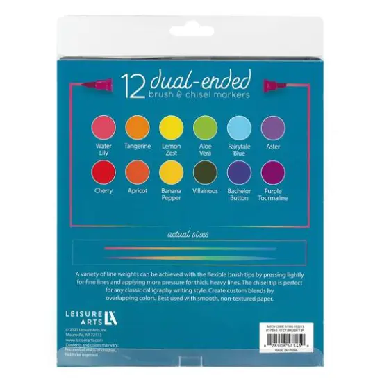 Leisure Arts&reg; 12 Color Rainbow Brush & Chisel Dual Tip Marker Set {3}