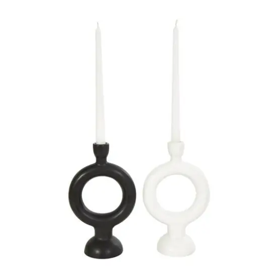 CosmoLiving by Cosmopolitan 9" Black & White Ceramic Geometric Ring Taper Candle Holder Set {6}