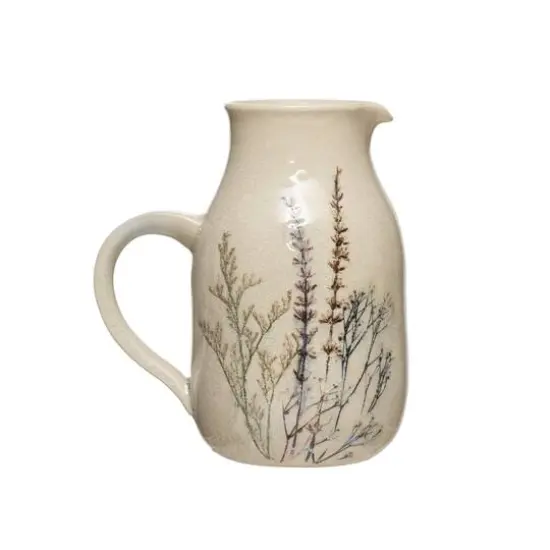 Hello Honey&reg; 32oz. Floral Reactive Crackle Glaze Stoneware Debossed Pitcher {1}