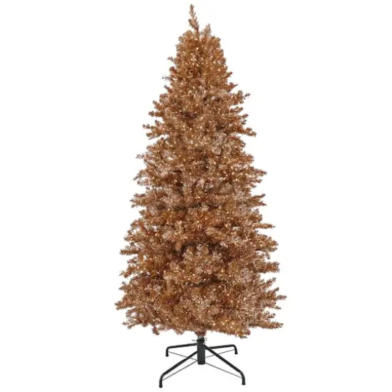 10ft. Pre-Lit Rose Gold Metallic Artificial Christmas Tree, White LED Lights {1}
