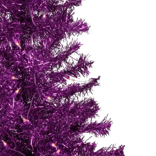 4ft. Pre-Lit Purple Tinsel Artificial Christmas Tree, Clear Lights {4}