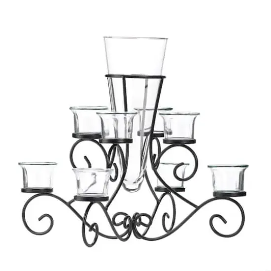 15" Scrollwork Candle Stand with Vase {1}