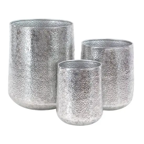 Set of 3 Silver Aluminum Glam Planter, 12", 16", 20" {1}