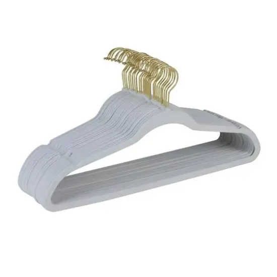 Simplify Slim Velvet Gold Hook Hangers, 25ct. White {1}