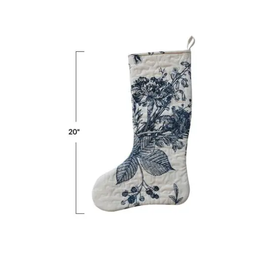 Hello Honey&reg; 20" White & Blue Botanical Print Quilted Cotton Stocking {6}