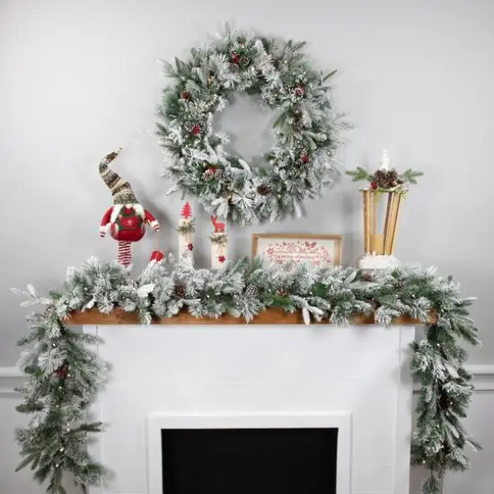 9ft. Pre-Lit Flocked Mixed Rosemary Emerald Pine Christmas Garland {5}