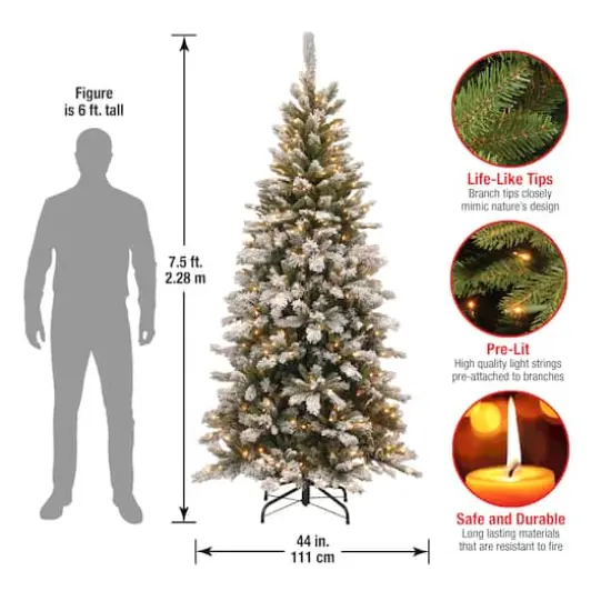 7.5 ft. Pre-Lit Snowy Mountain Pine Slim Hinged Artificial Christmas Tree, Clear Lights {6}