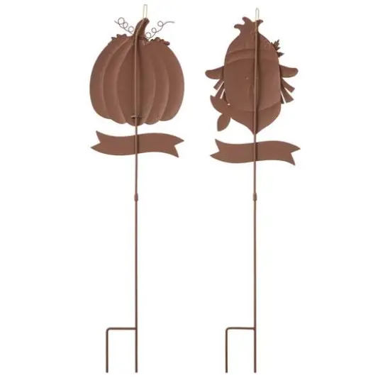 Glitzhome&reg; 3ft. Fall Metal Scarecrow & Pumpkin Yard Stake, 2ct. {7}
