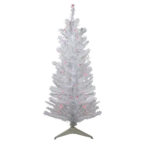 4ft. Pre-Lit White Iridescent Pine Artificial Christmas Tree, Pink Lights {1}