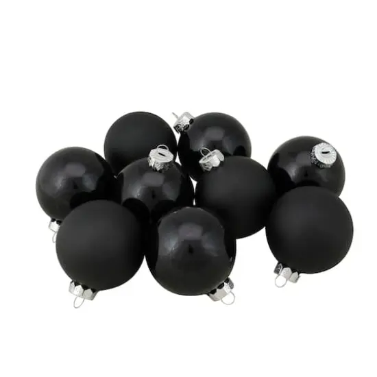 9ct. 2.5" Shiny & Matte Black Glass Ball Ornaments {4}