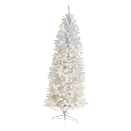 6ft. Pre-Lit White Artificial Christmas Tree, Warm White LED Lights {1}