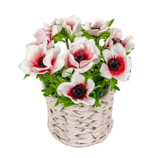 10" Anemone Flower Bouquet In White Basket {6}