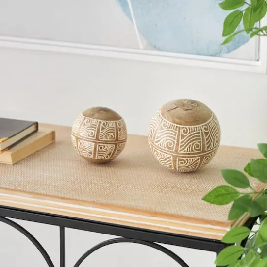 Cream Mango Wood Decorative Ball Orbs Set {3}