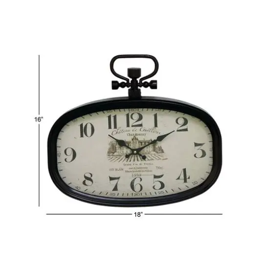 18" Black Metal Vintage Wall Clock {6}