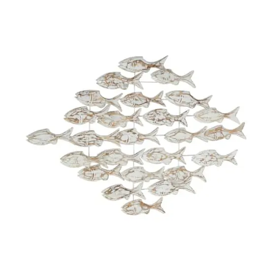 37" White Wood Fish Coastal Wall Decor {1}