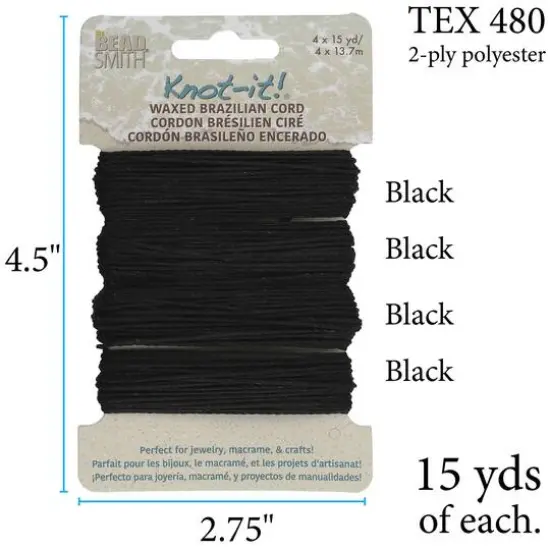 Beadsmith&reg; Knot-it!&trade; Waxed Brazilian Cord Black {5}