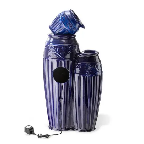 Glitzhome&reg; 35.5" Oversized 4-Tier Embossed Pattern Ceramic Pots Outdoor Fountain with LED Light {8}