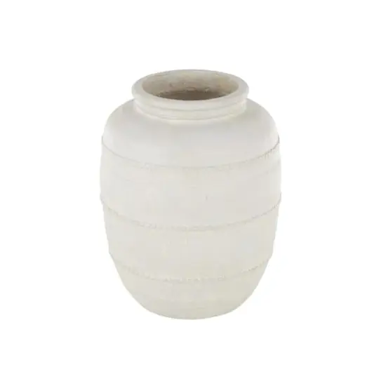 18" Cream Distressed Stone Vase with Raised Braided Accents {9}
