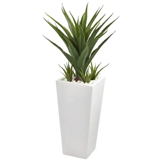40" Spiky Agave Plant in White Planter {1}