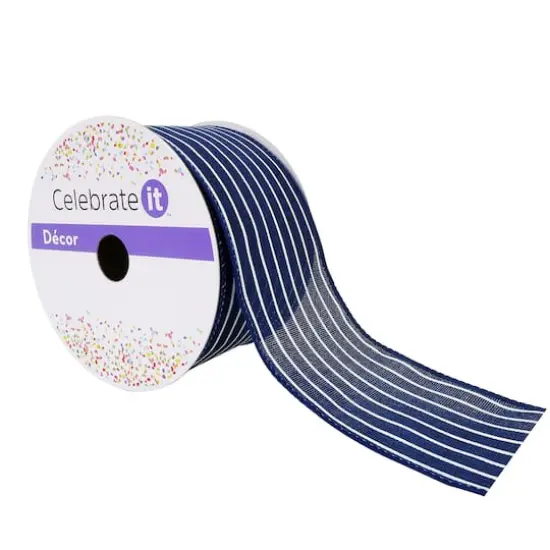 2.5" x 25ft. Faux Linen Wired Pinstripe Ribbon by Celebrate It&trade; D&eacute;cor {1}
