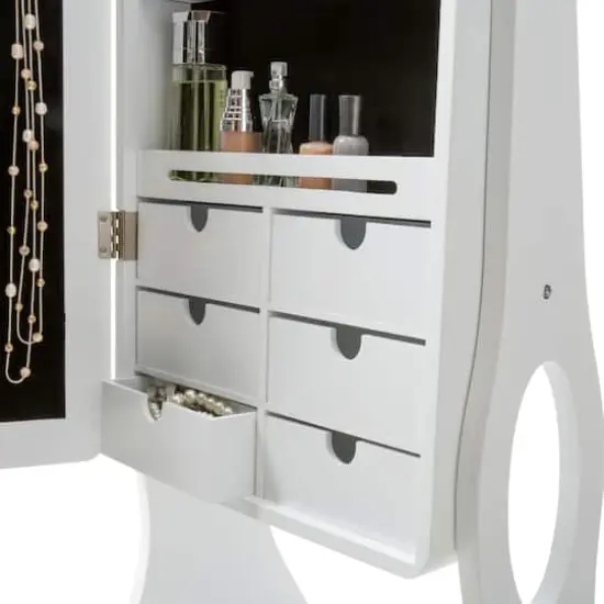 Simplify 61" White Jewelry Armoire Free Standing Cabinet with Full Mirror {4}