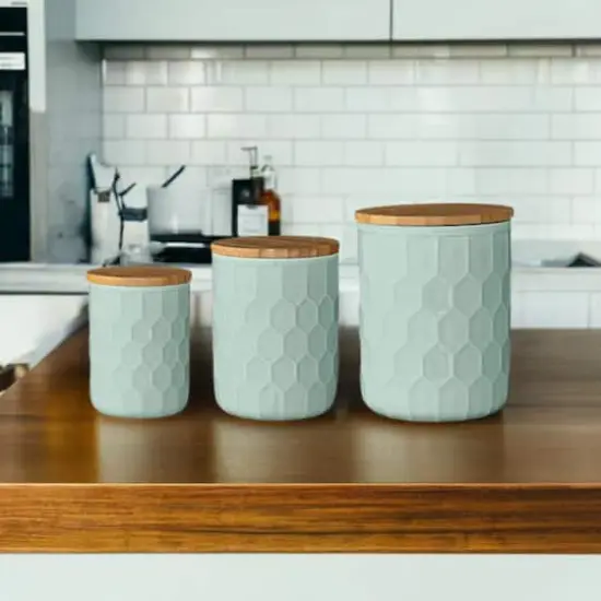 Hello Honey&reg; Stoneware Canister Set with Bamboo Lids Mint Green {1}