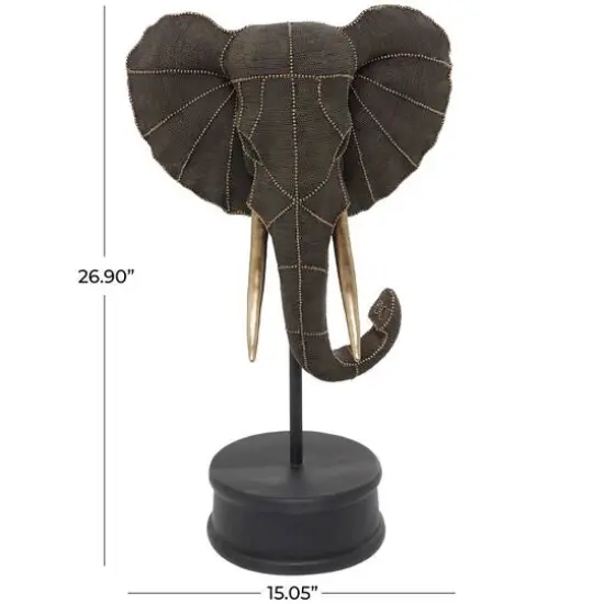 27" Black Polystone Elephant Sculpture {4}