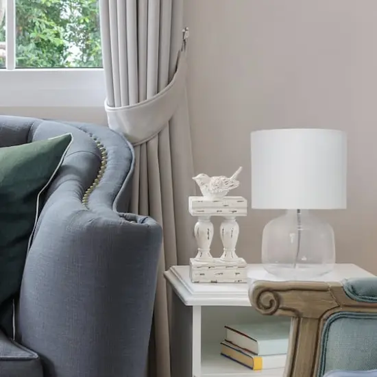 Simple Designs 14" Glass Table Lamp with White Fabric Shade Clear/White {6}