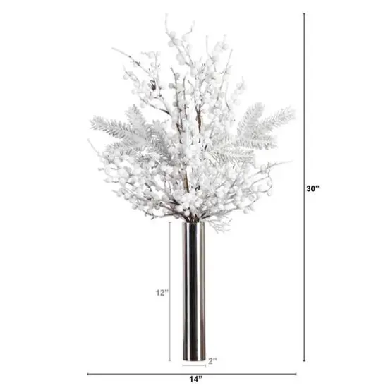 2.5ft. Artificial Flocked Berry Arrangement in Cylinder Chrome Vase {7}