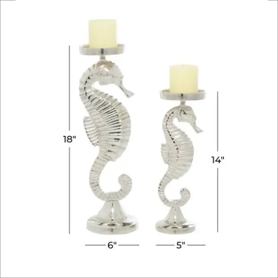 Silver Aluminum Coastal Seahorse Candle Holder Set {8}