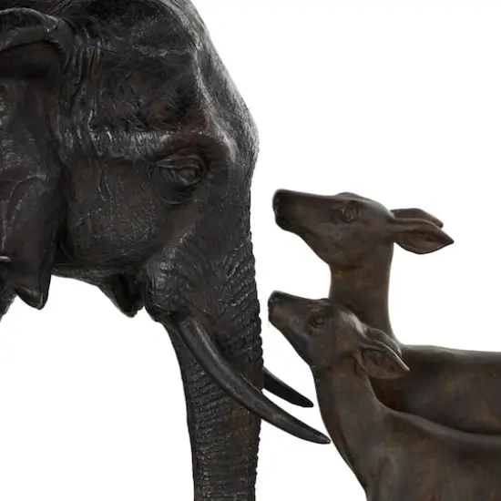 19.75" Black Elephant Walking Sculpture with Dark Brown Deer {5}