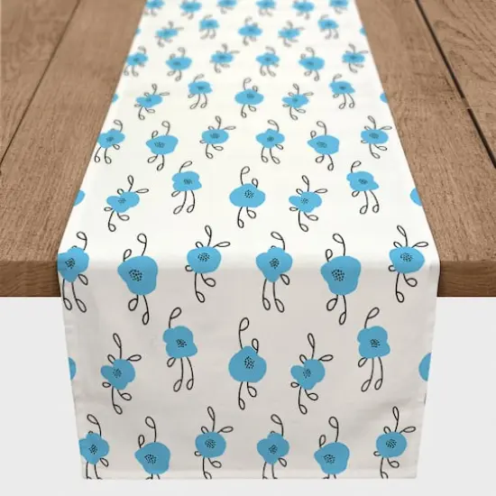 Blue Blooms 16" x 90" Cotton Twill Runner {1}