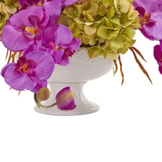 Phalaenopsis and Hydrangea Artificial Arrangement in Pedestal Urn {3}