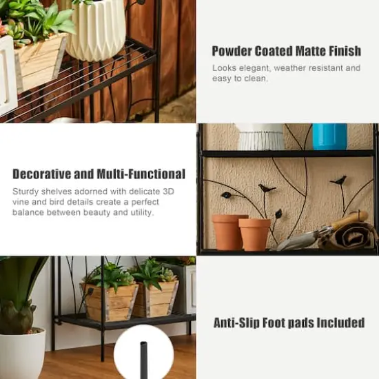 Glitzhome&reg; 4ft. Metal 4-Tiered Rectangular Shelf Stand Black {5}