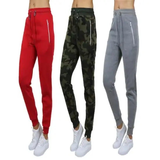 Galaxy by Harvic Women's Relaxed-Fit Jogger Sweatpants 3 Pack Woodland/Red/Heather Gray {1}